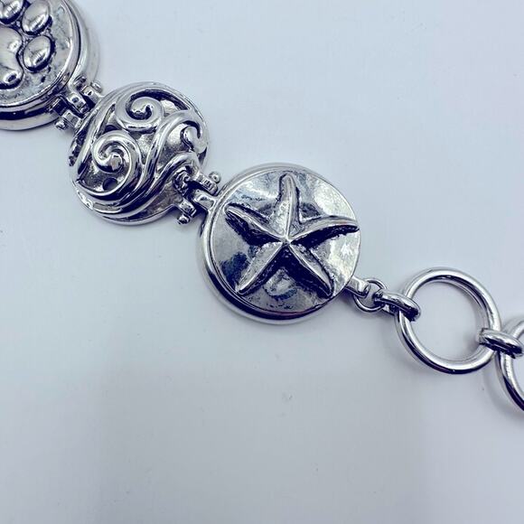 GS Signed Silver Bracelet Nautical Coastal Anchor Dog Paw Round Circles Starfish - Picture 2 of 9